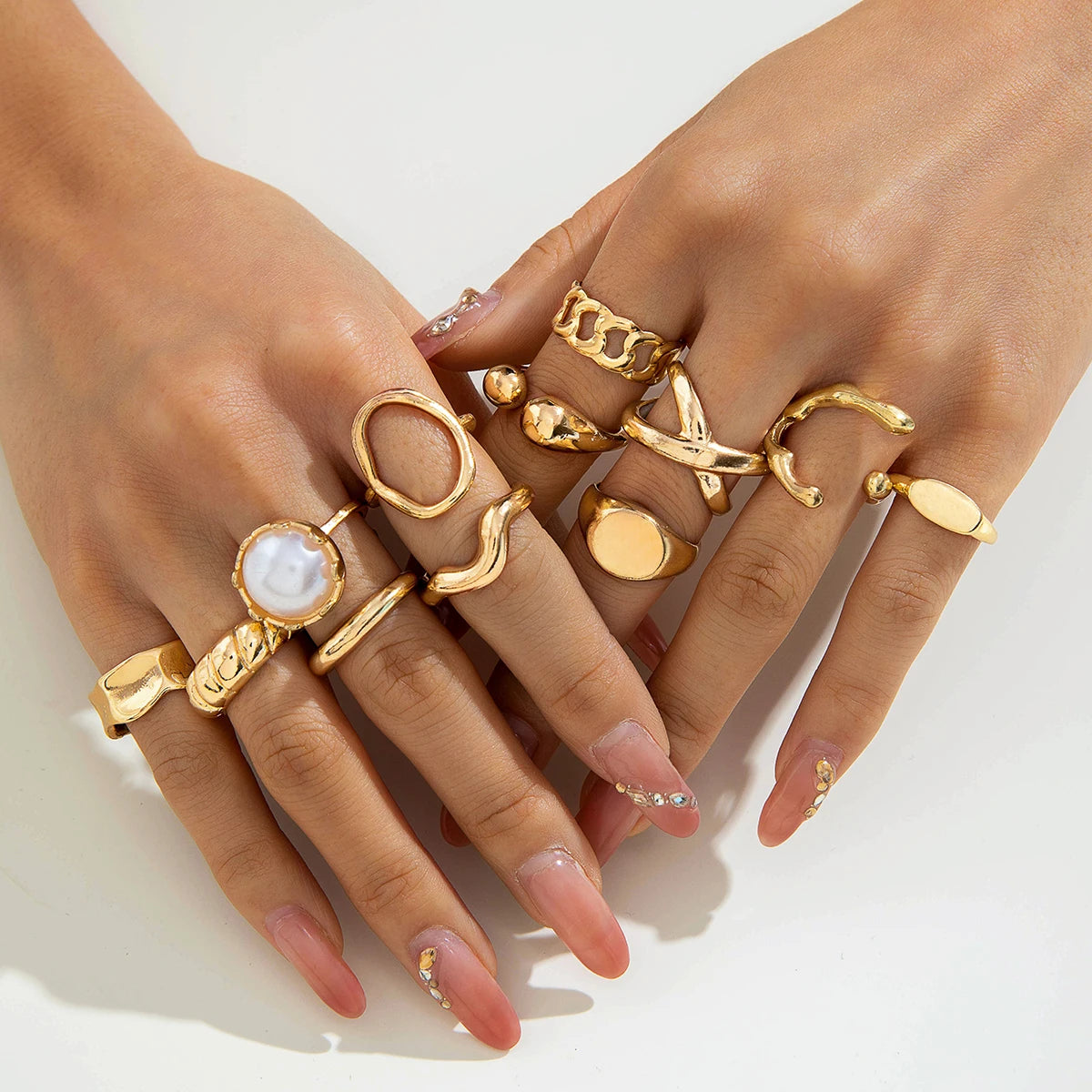 Imitation Pearl Open Ring Set