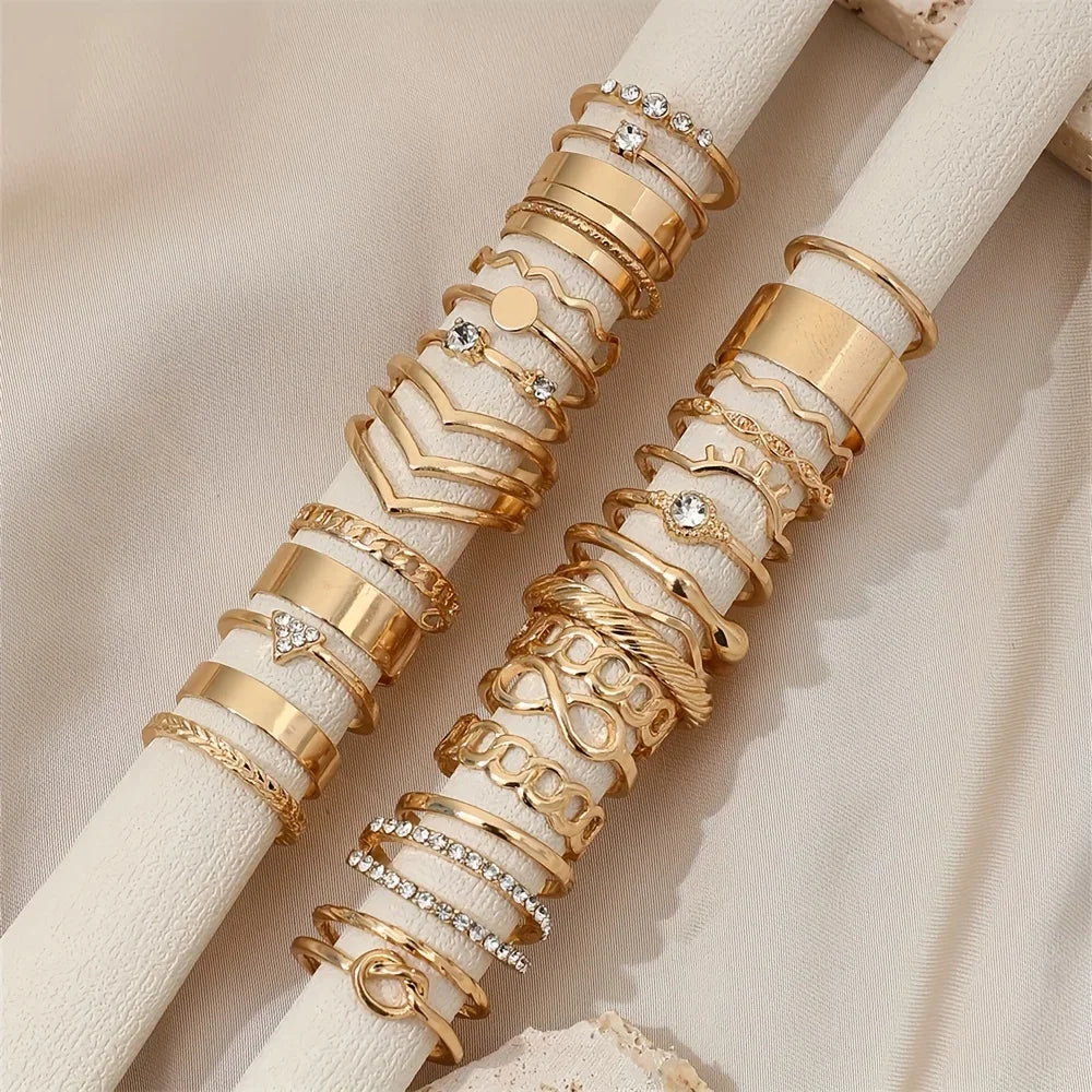30-Piece Elegant Boho Gold Rings Set