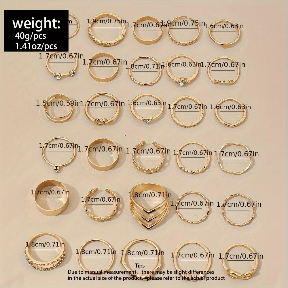 30-Piece Elegant Boho Gold Rings Set