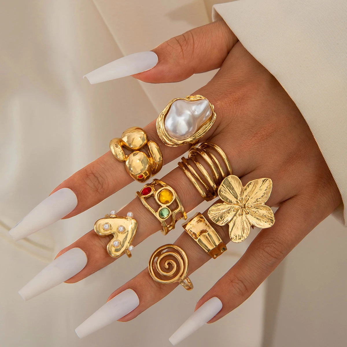 Imitation Pearl Open Ring Set