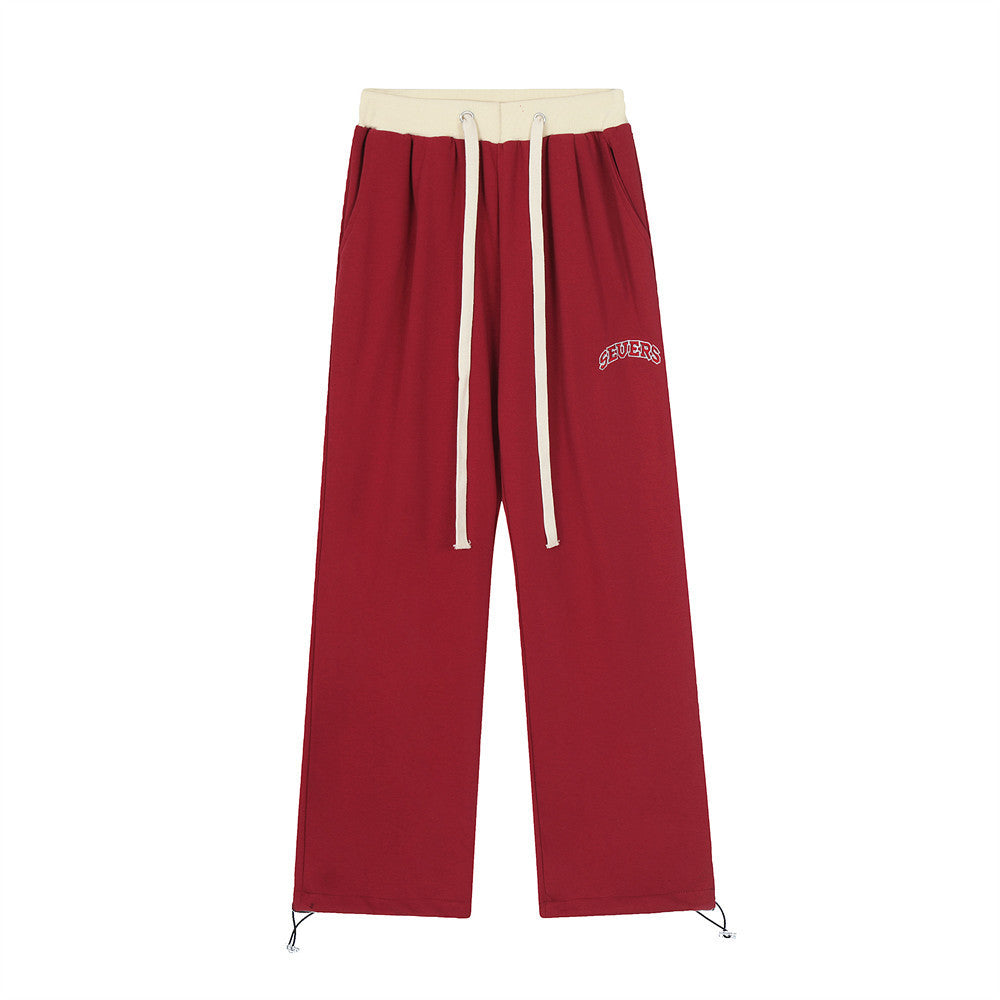 Men's American Style Trend Baggy Straight Trousers Drawstring Pants Feet Ankle Banded Pants Sweatpants