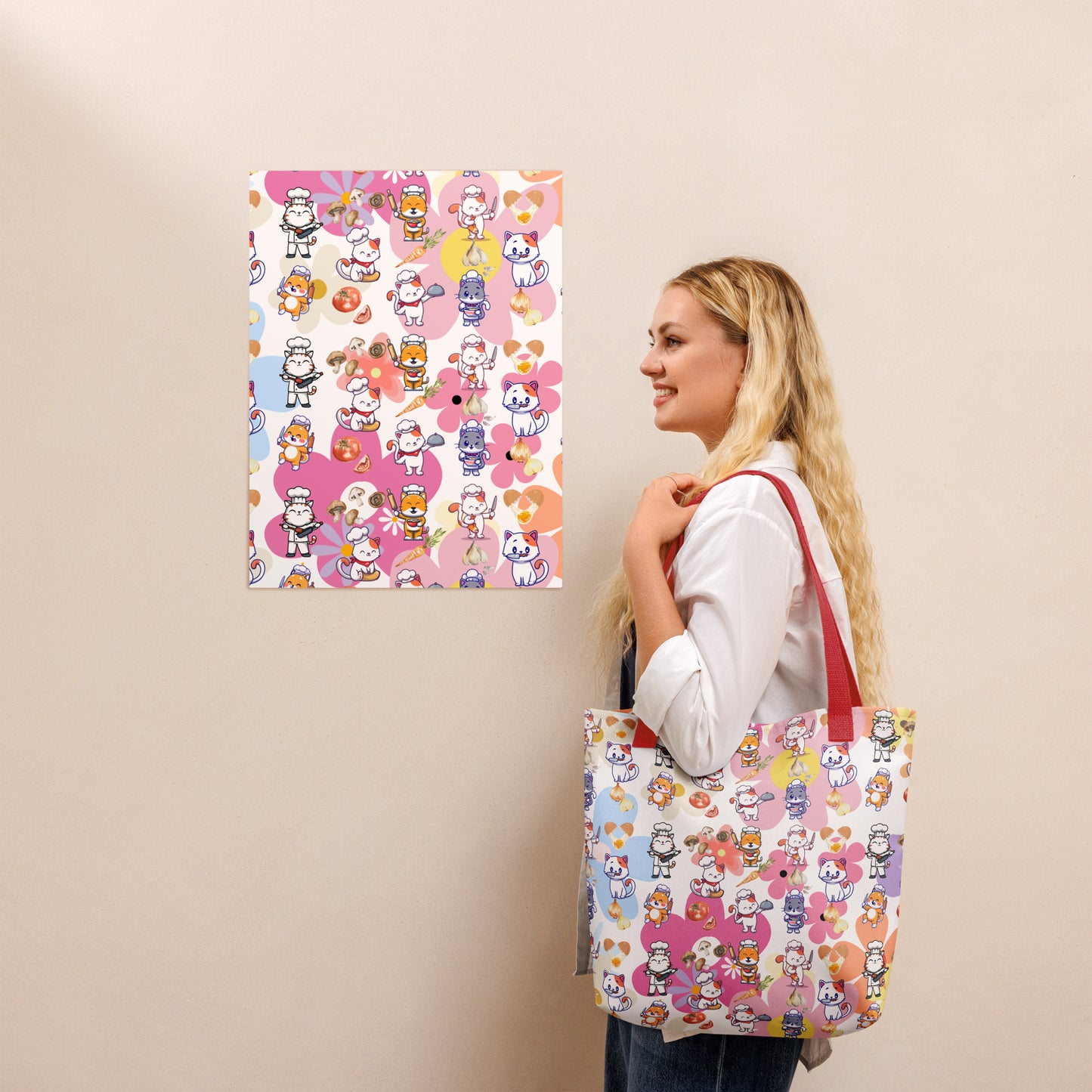 Chef Cat Floral Tote Bag