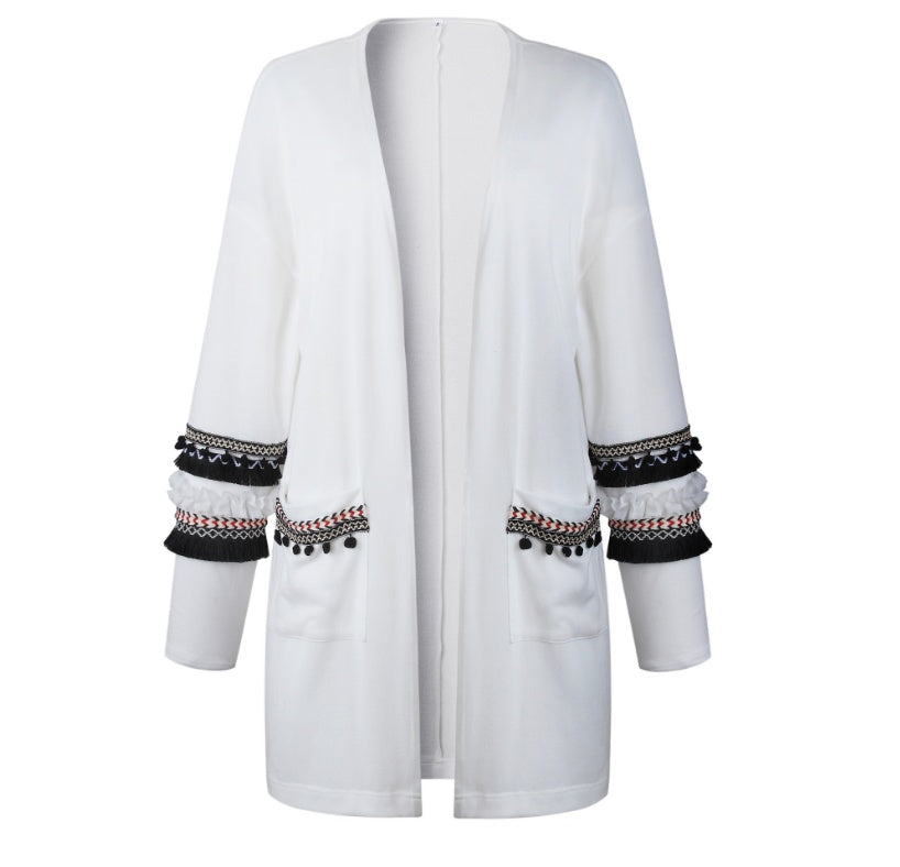 Fashion stitching long-sleeved women's long cardigan