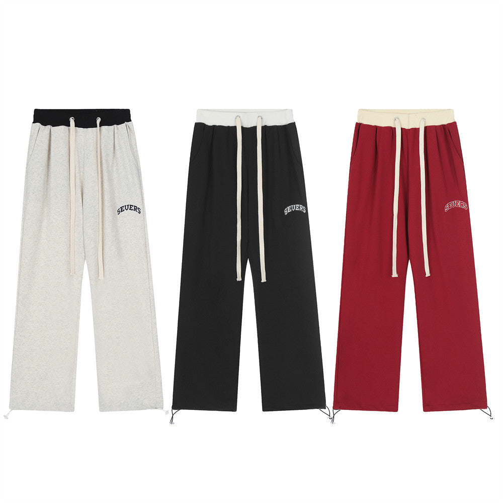 Men's American Style Trend Baggy Straight Trousers Drawstring Pants Feet Ankle Banded Pants Sweatpants