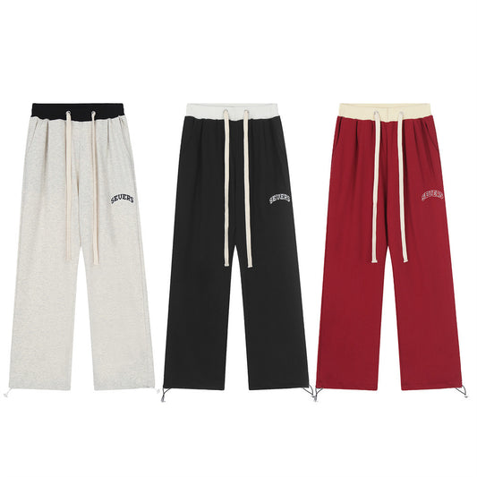 Men's American Style Trend Baggy Straight Trousers Drawstring Pants Feet Ankle Banded Pants Sweatpants