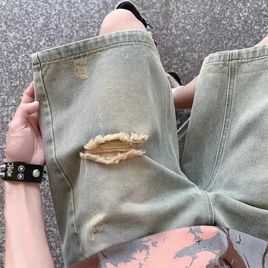 Men's Distressed Ripped Denim Jorts