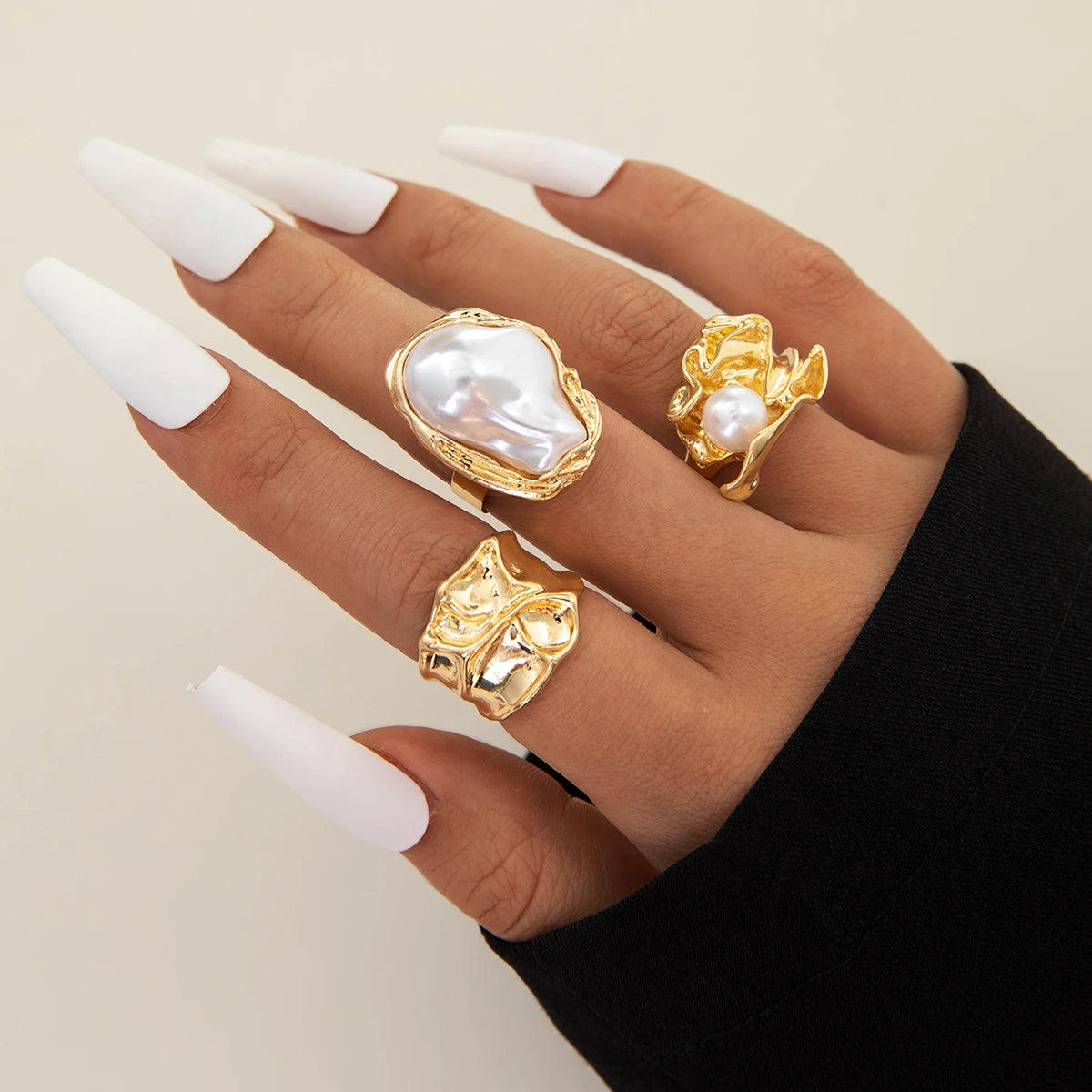 Imitation Pearl Open Ring Set