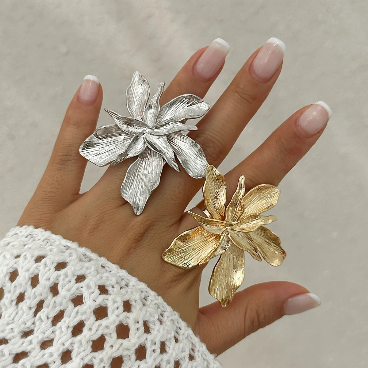 Exaggerated Bilayer Big Flower Ring