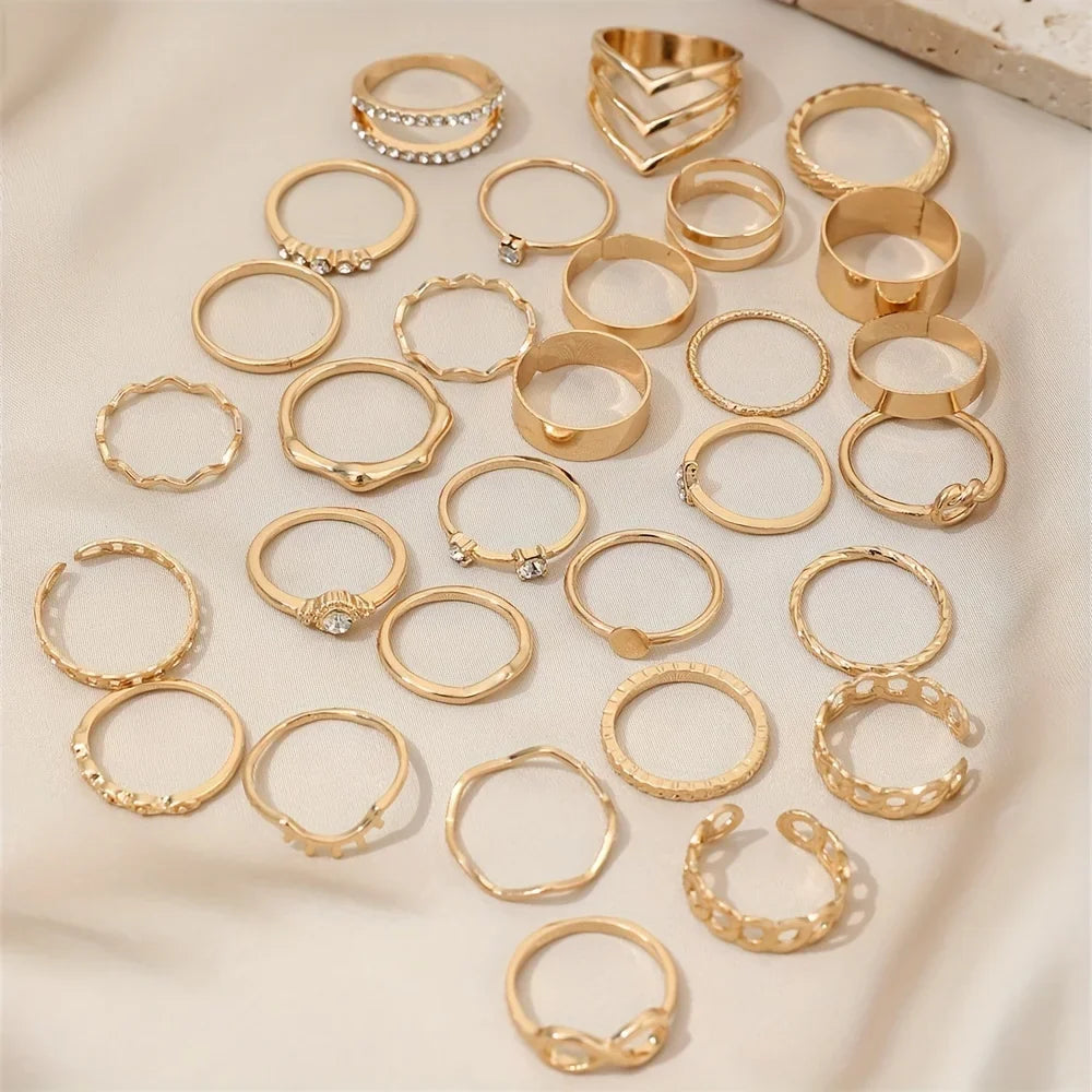 30-Piece Elegant Boho Gold Rings Set