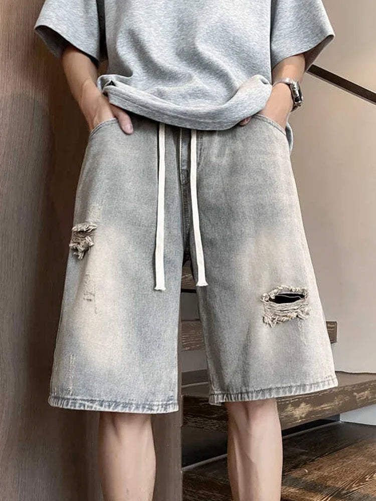 Men's Distressed Ripped Denim Jorts