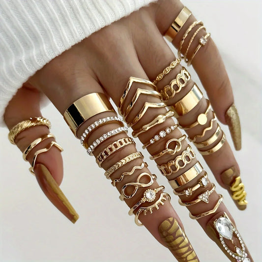 30-Piece Elegant Boho Gold Rings Set