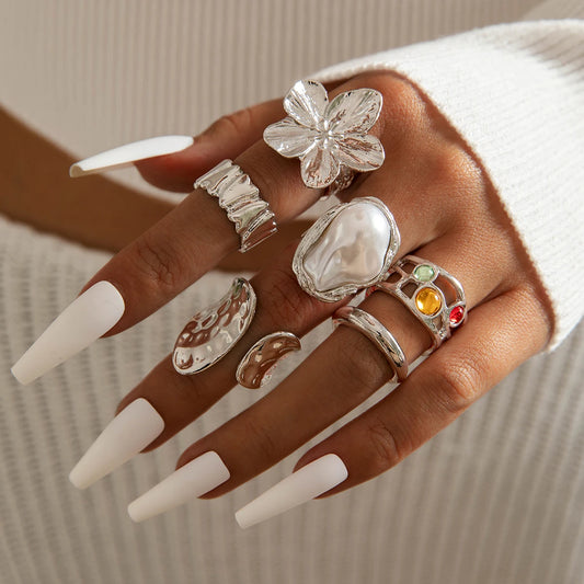 Imitation Pearl Open Ring Set
