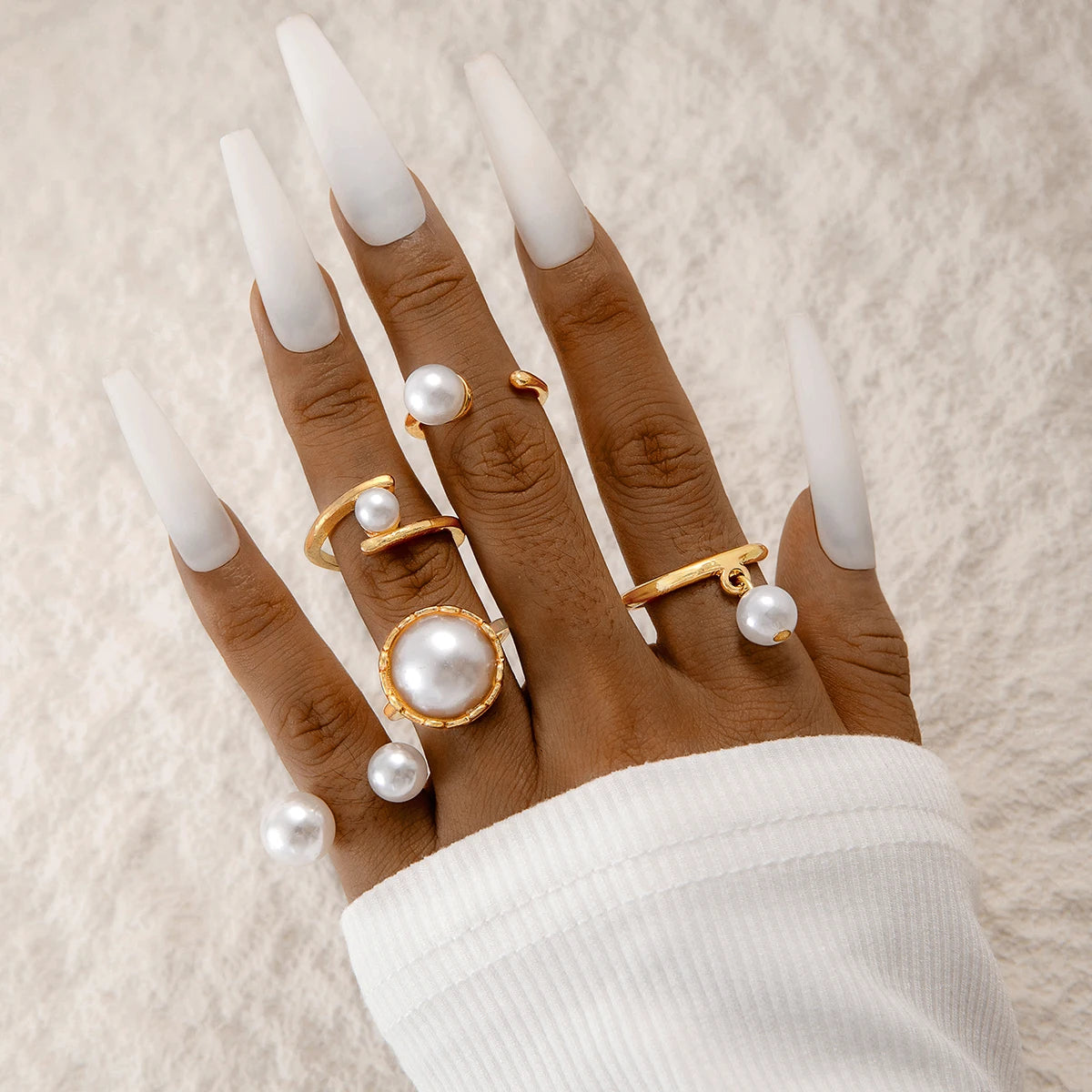 Imitation Pearl Open Ring Set