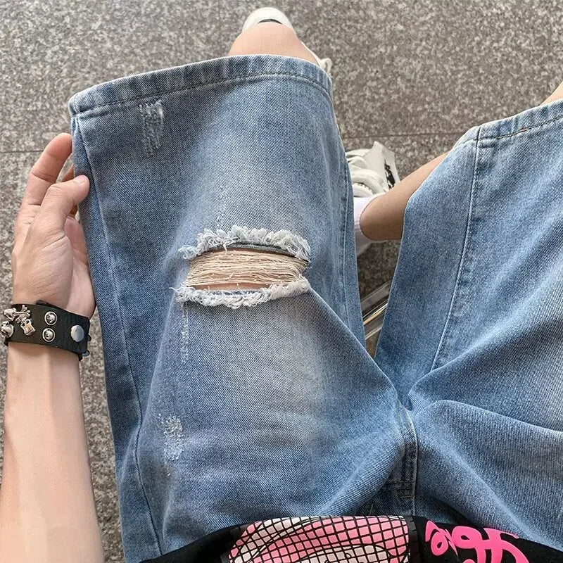 Men's Distressed Ripped Denim Jorts