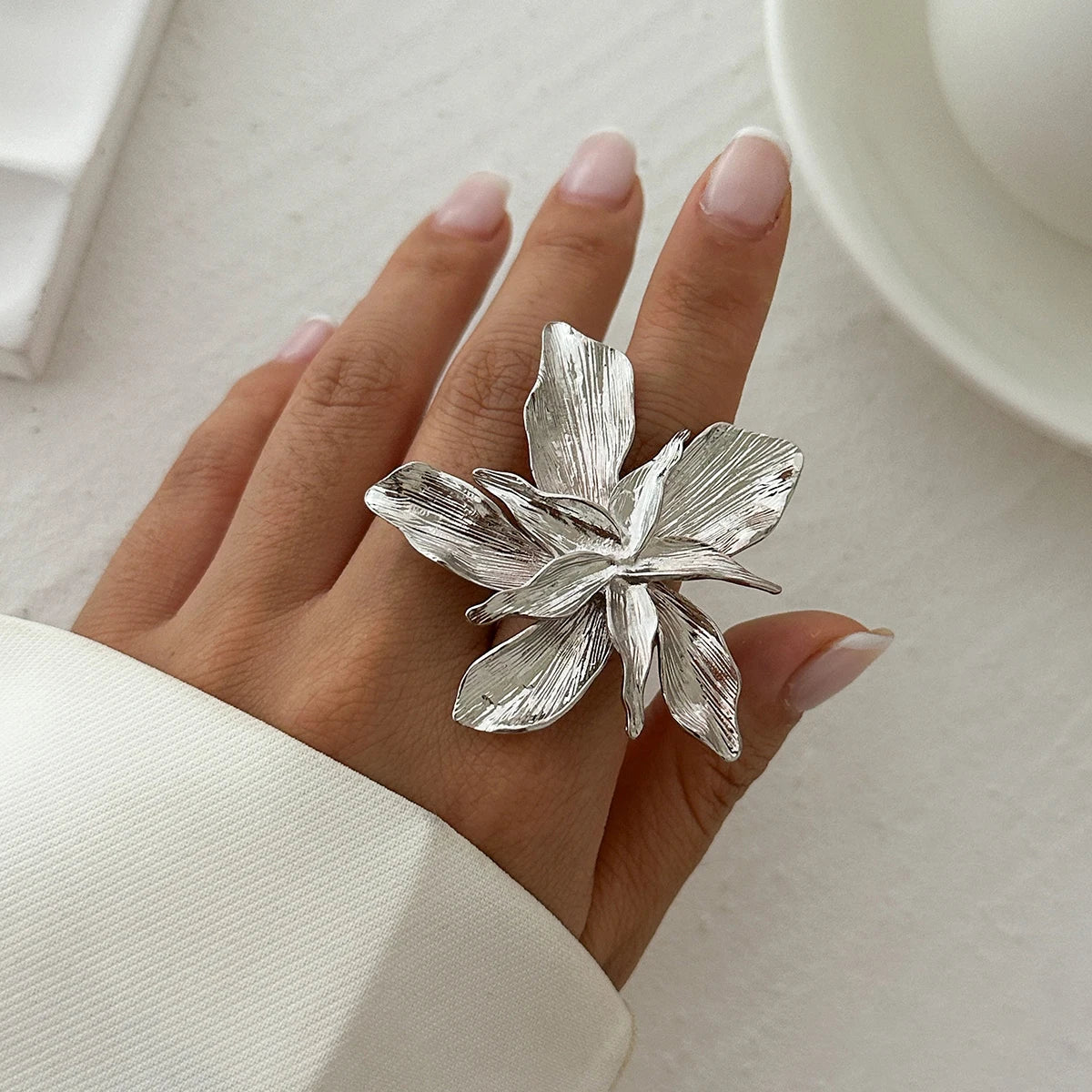 Exaggerated Bilayer Big Flower Ring