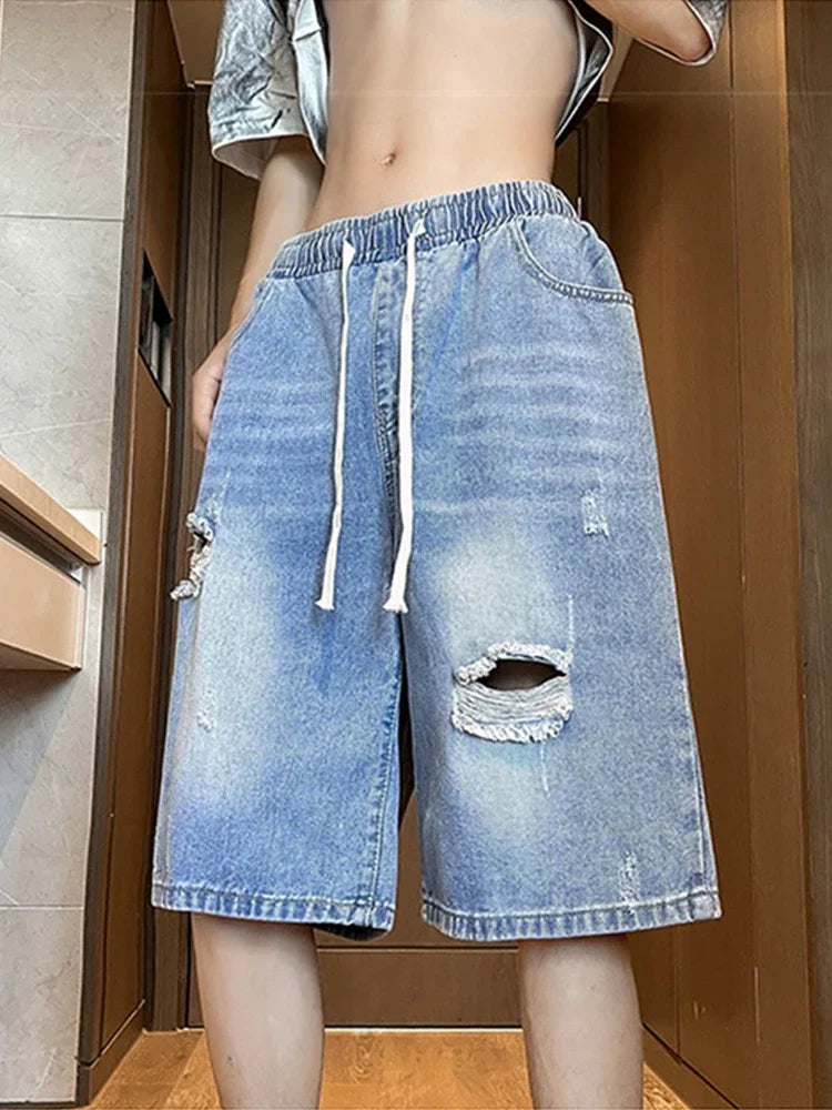 Men's Distressed Ripped Denim Jorts