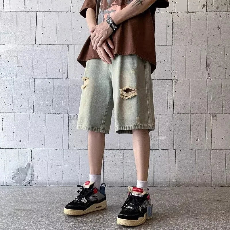 Men's Distressed Ripped Denim Jorts