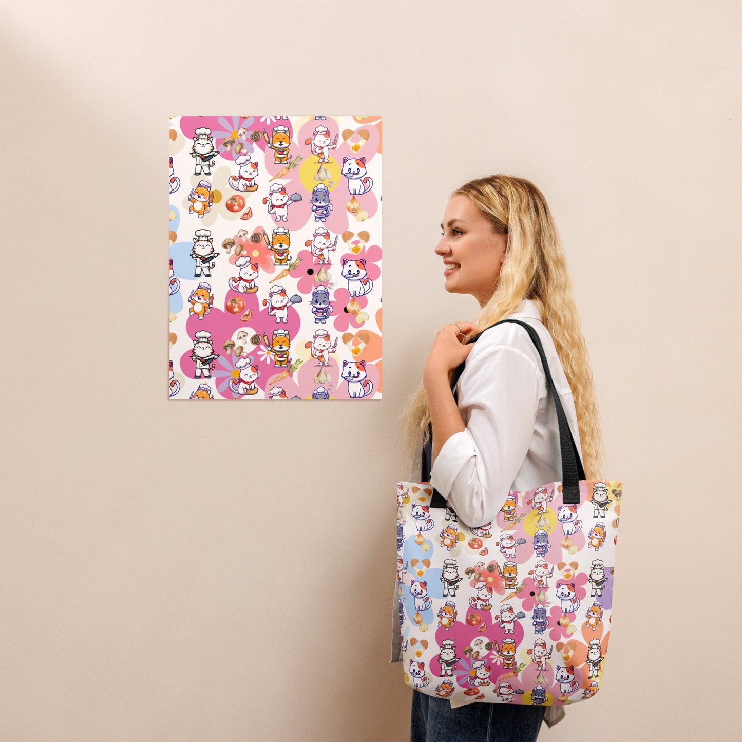 Chef Cat Floral Tote Bag