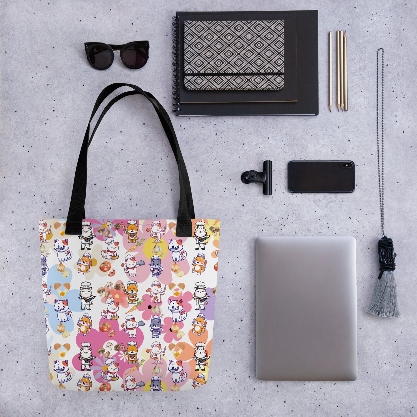 Chef Cat Floral Tote Bag