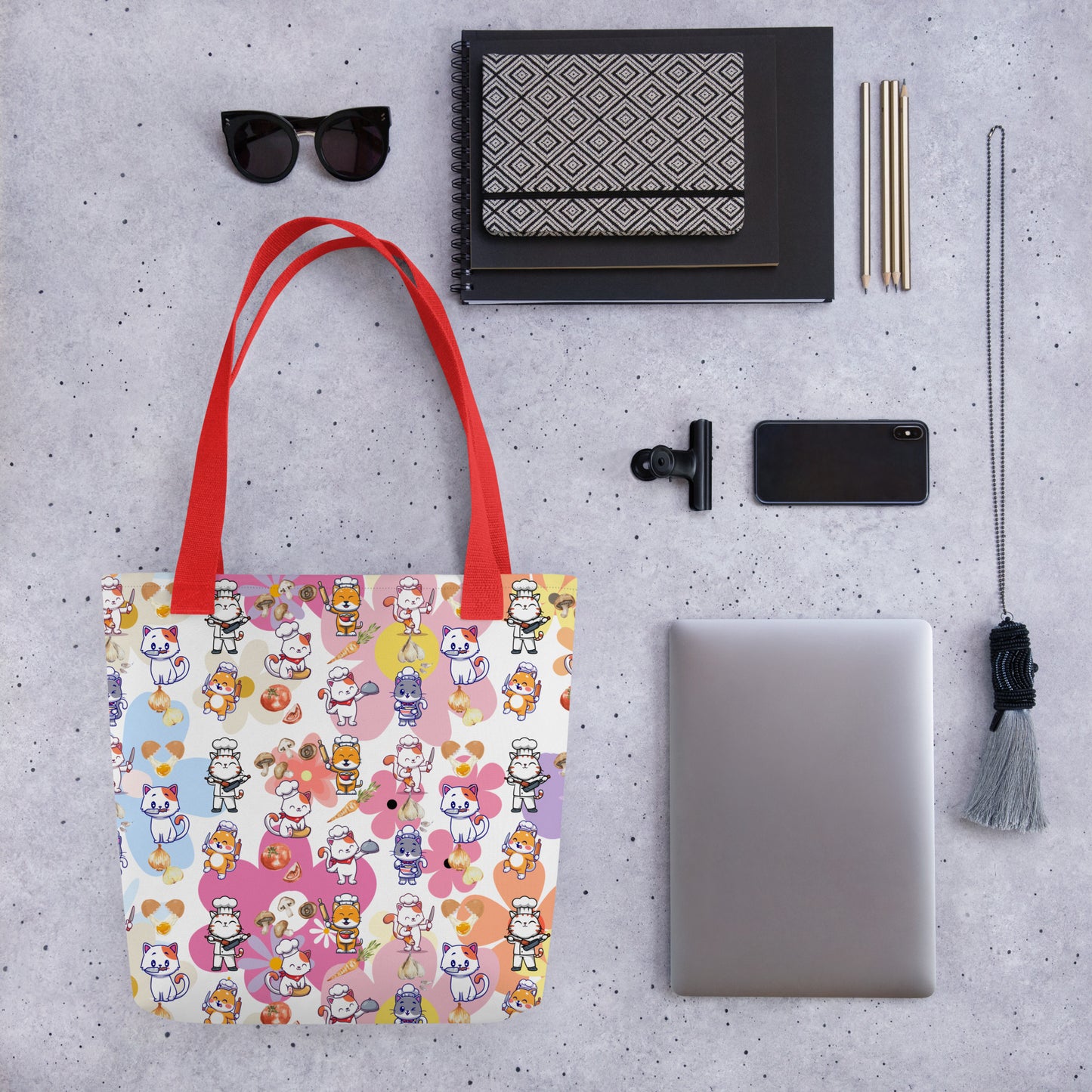 Chef Cat Floral Tote Bag