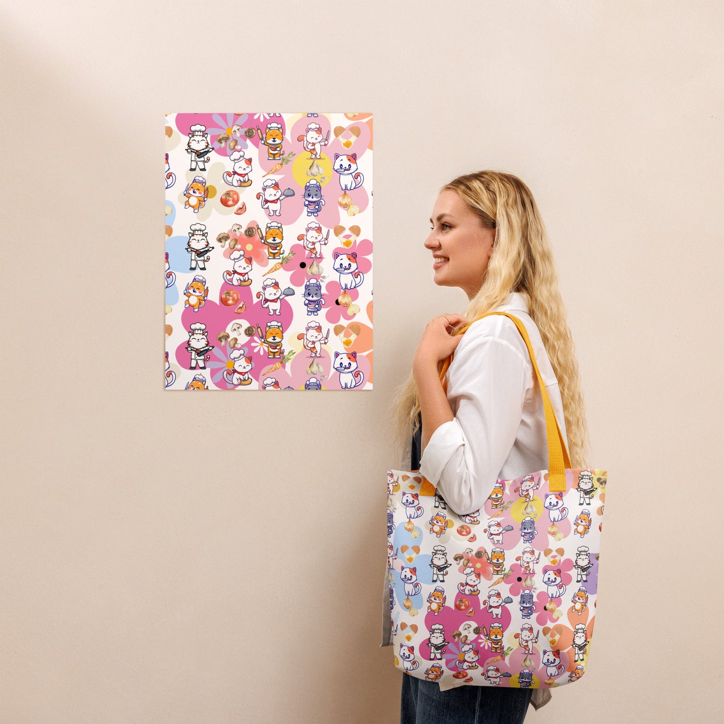 Chef Cat Floral Tote Bag
