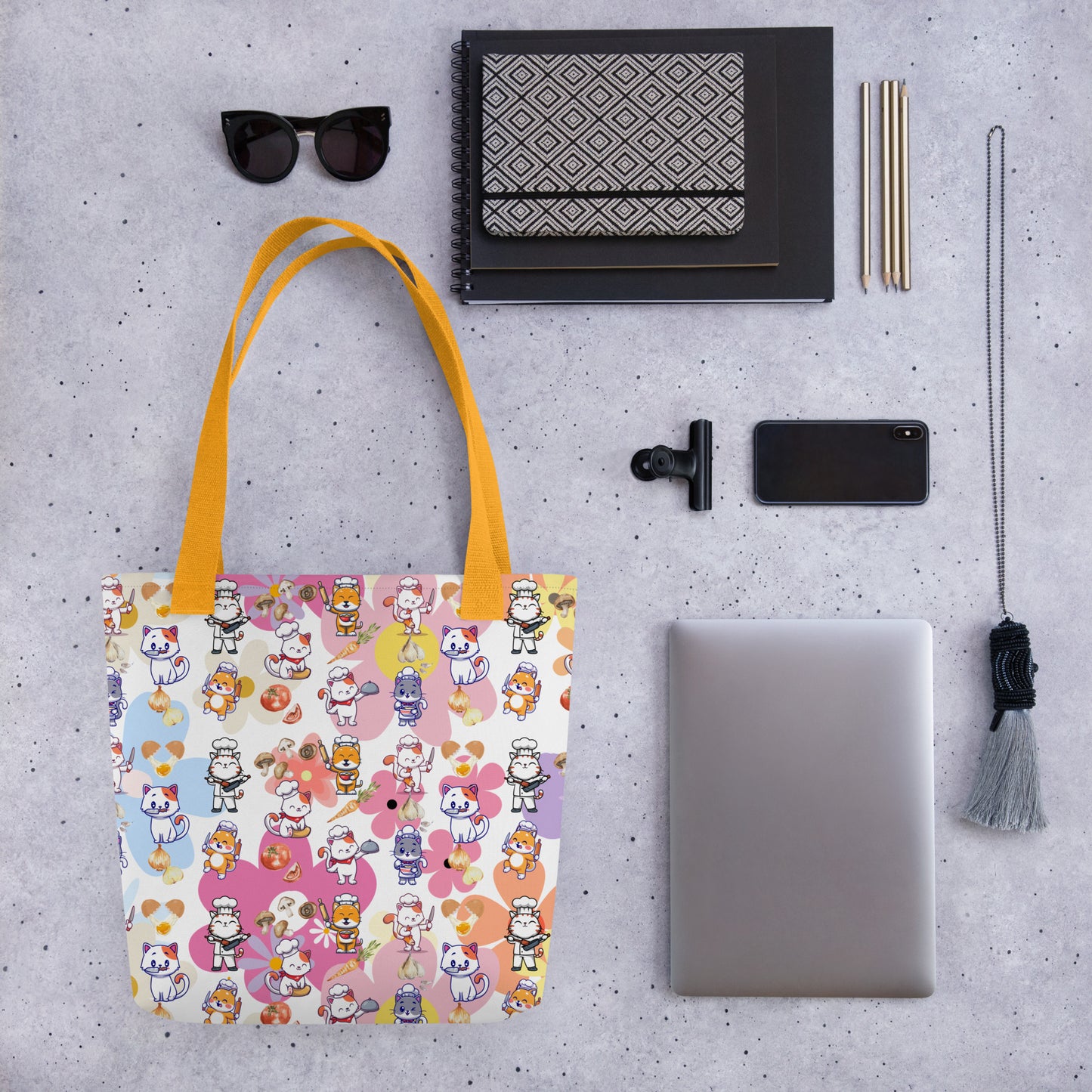 Chef Cat Floral Tote Bag